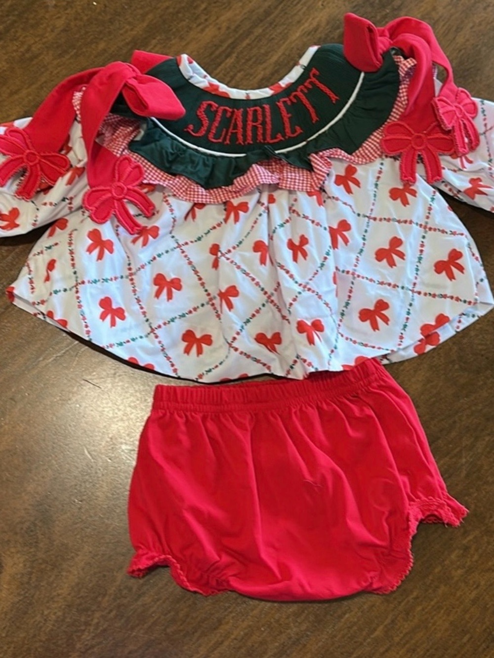Scarlett Personalized Custom Red & White Girls' Set with Bloomer